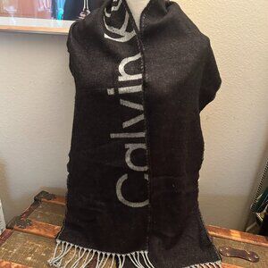 2 tone gray fringe neck scarf